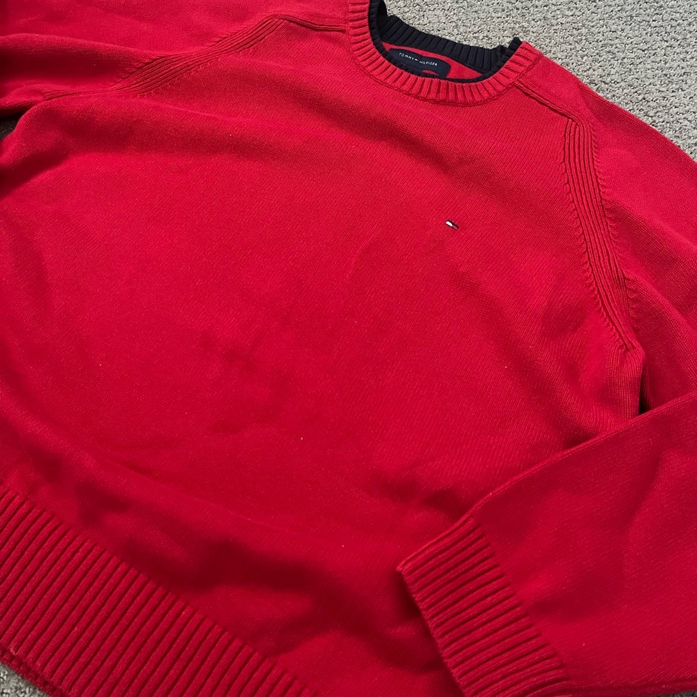 Tommy Hilfiger Men's double collar Red heavy knit Sweater